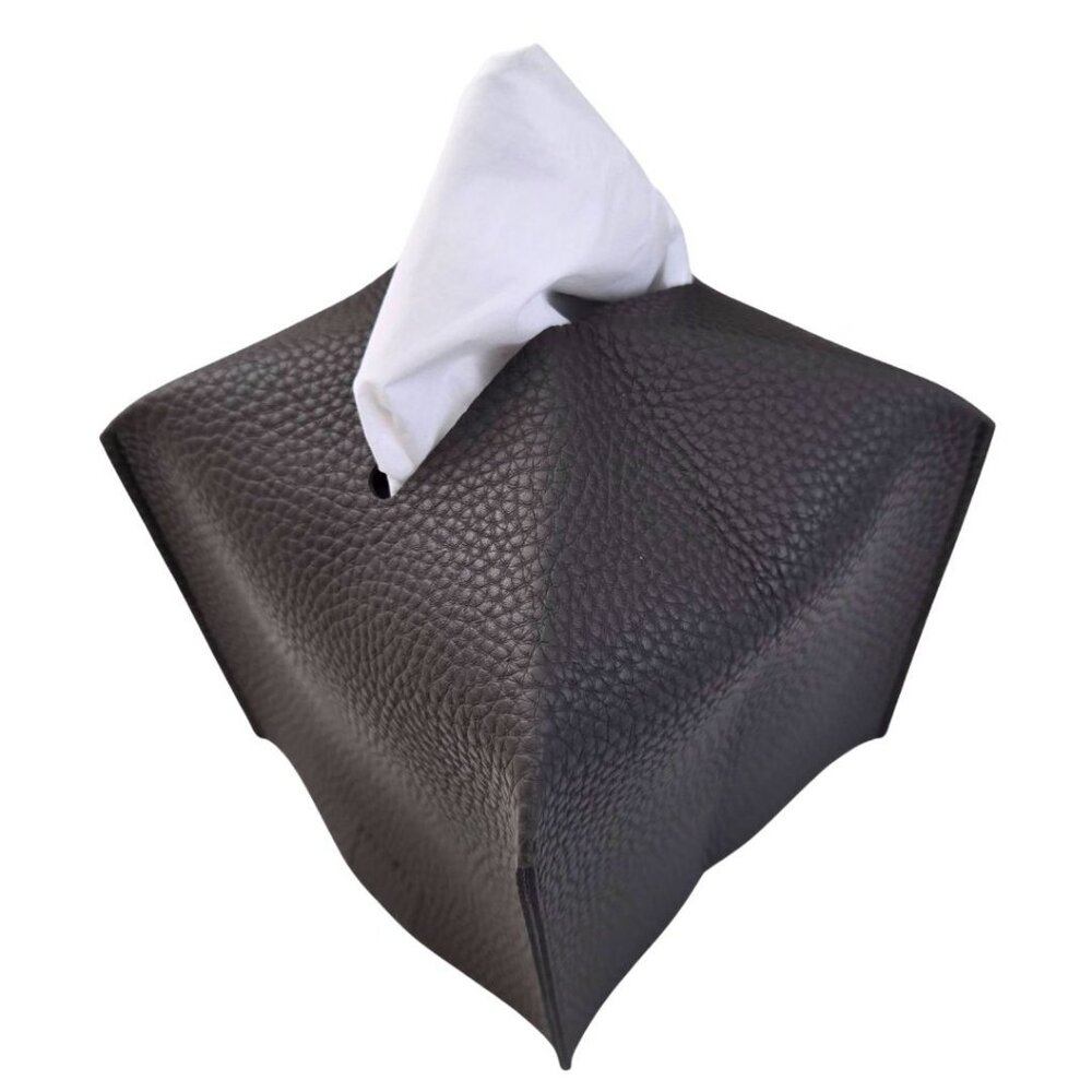 PU Leather Tissue Box Cover Square Holder Dark Gray Modern Home Office NEW